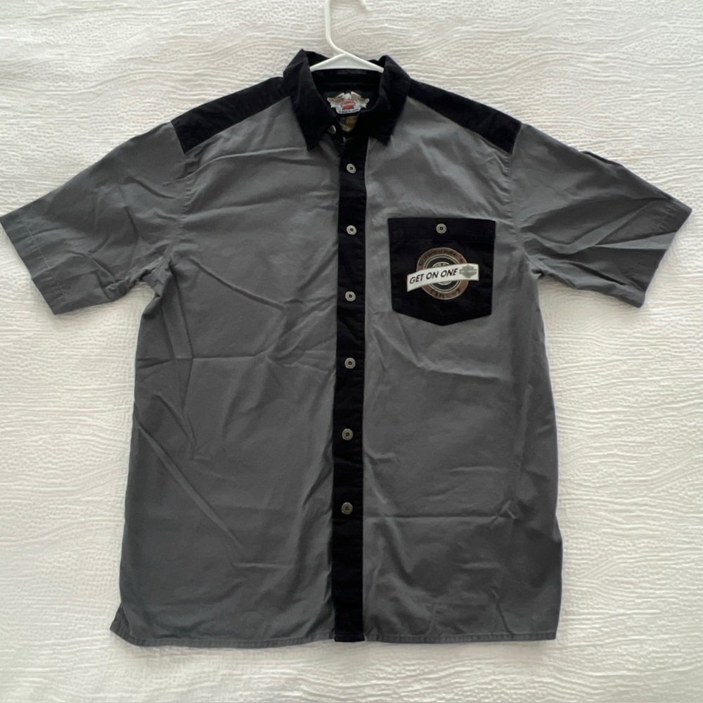 Vintage Harley Davidson Genuine Work Mechanic Shirt Short Sleeve Mens Medium